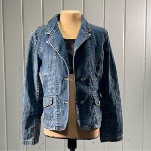 Rave Girl Denim Shimmering Jean Blazer Jacket Sz M